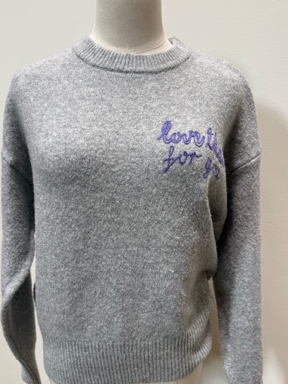 Love That For You Embroidered Crewneck Sweater - Gray